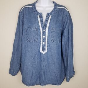 Vintage Vermont Country Store Denim And Lace Top Women's Size 2X